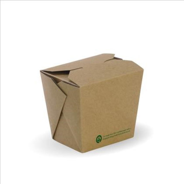 16oz brown lined noodle box made from FSC certified paper, eco-friendly bioplastic, pack of 50 by Biopak.