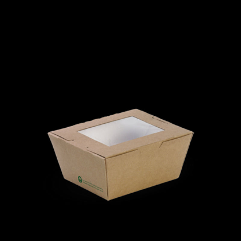 Box Lunch Cardboard Window PLALined Small Brown 110x90x64mm - Biopak - 50PC