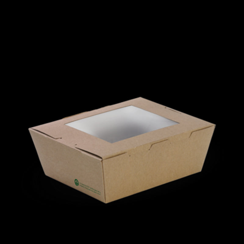 Box Lunch Cardboard Window PLALined Medium Brown 152x120x64m - Biopak - 50PC