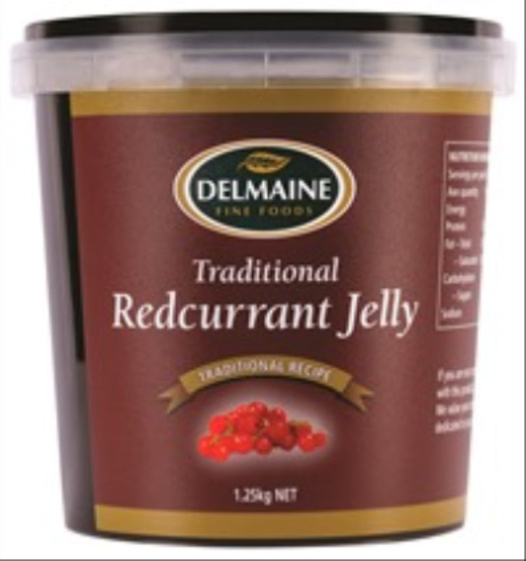 Delmaine Red Currant Jelly, 1.25KG, adds fruity flavor to dishes; perfect for meats, desserts, and glazes, made in New Zealand.