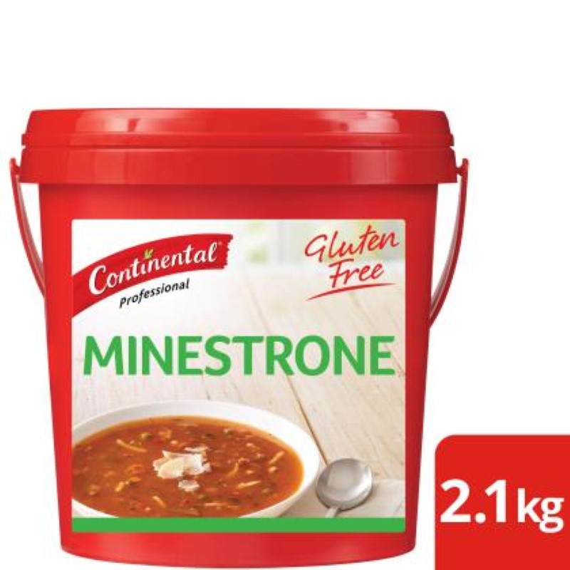 Hearty 2.1KG gluten-free Minestrone soup made with real vegetables, perfect for quick meals and versatile cooking.