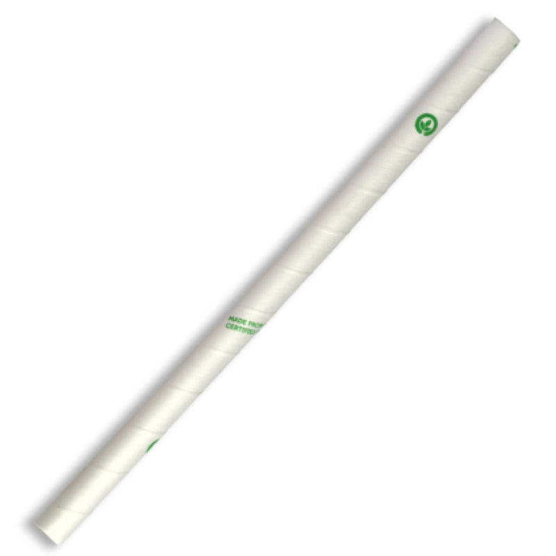 Straws Paper Jumbo White 10x197mm - Biopak - 100PC