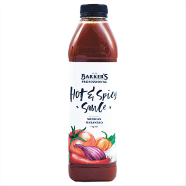 Barkers Mexican Habanero sauce in a 1.1KG bottle, delivering spicy flavor perfect for cooking and enhancing meals.