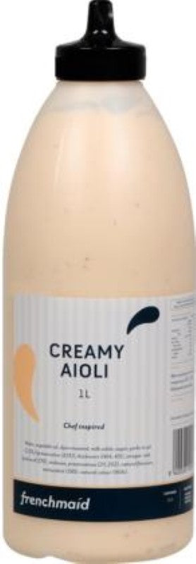 Creamy garlic-infused aioli in a 1L pack, perfect for dipping, drizzling, and enhancing various dishes.