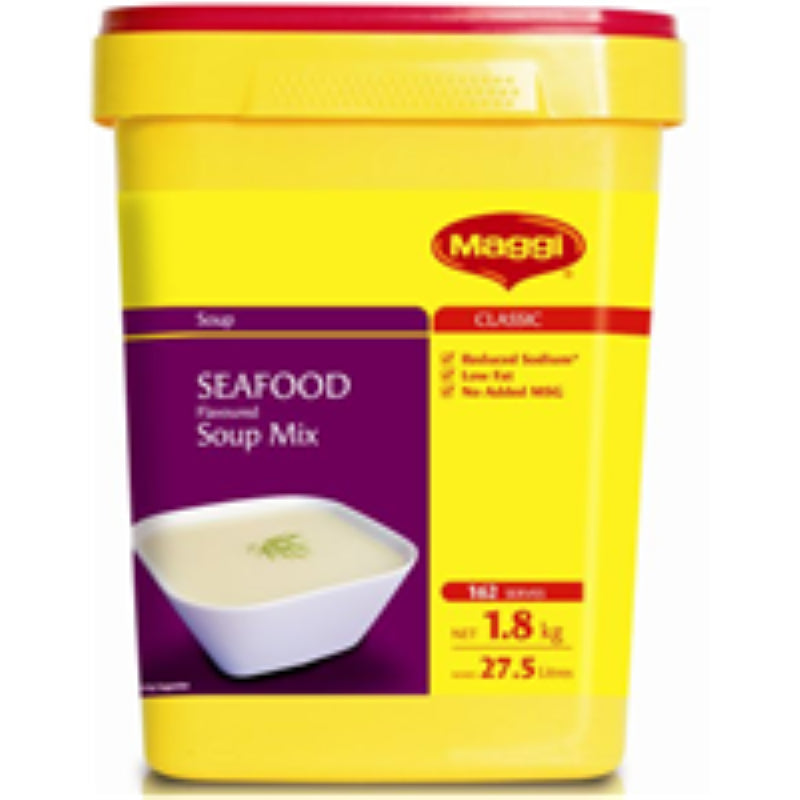 Maggi Seafood Soup 1.8KG pack, featuring rich seafood flavor and easy preparation for delicious meals in no time.