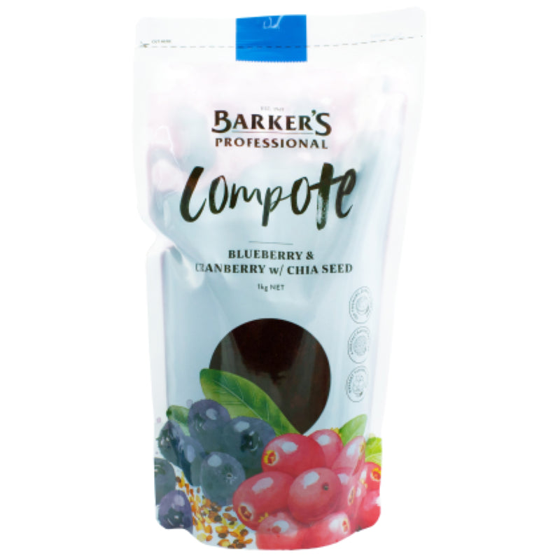 Compote Blueberry Cranberry Chia Seed by Barkers, a 1KG superfood blend rich in antioxidants and Omega-3.