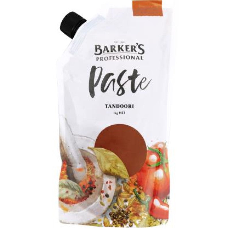 Barkers Paste Tandoori 1KG, a flavorful blend for marinating meats and veggies, ideal for grilling and Indian dishes.