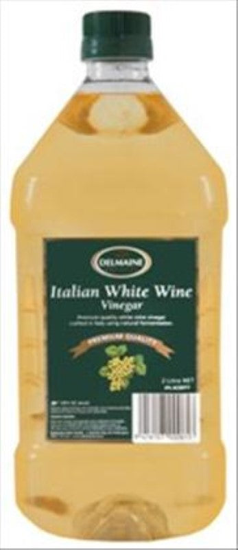 Delmaine 2L White Wine Vinegar from Italy, perfect for cooking, pickling, and salad dressings.