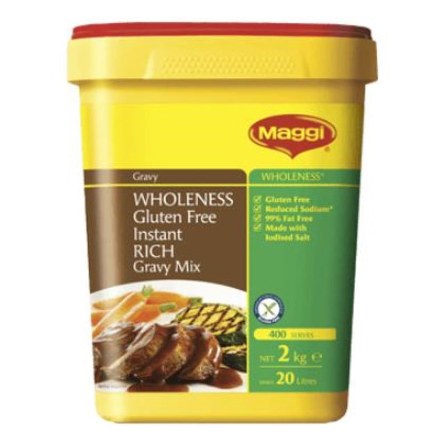 Maggi Rich Wholeness Gluten-Free Gravy Mix 2KG, perfect for enhancing roasted meals with rich, flavorful gravy.