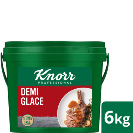 Knorr Demi Glace Sauce Mix Gluten Free 6KG, roast beef and red wine flavors enhance dishes with a gourmet touch.