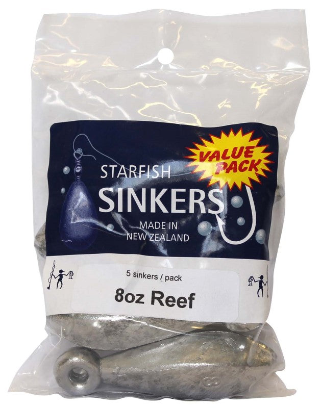 Starfish Reef Sinker Value Pack includes five 8oz sinkers designed for precision casting in various fishing environments.