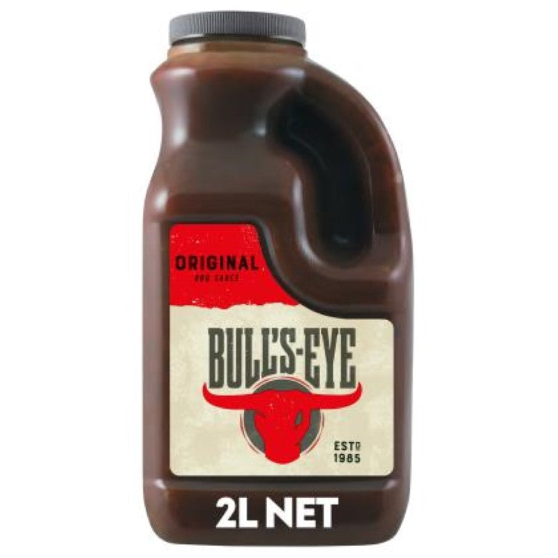 Bulls Eye Original BBQ Sauce in a 2L bottle, ideal for marinating meats and enhancing burgers with smoky sweetness.