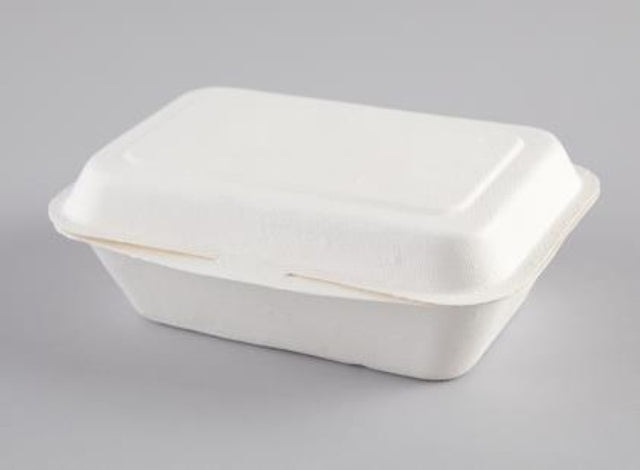 Eco-friendly Clam Biocane 500ml takeaway containers in a pack of 50, perfect for sustainable food packaging.