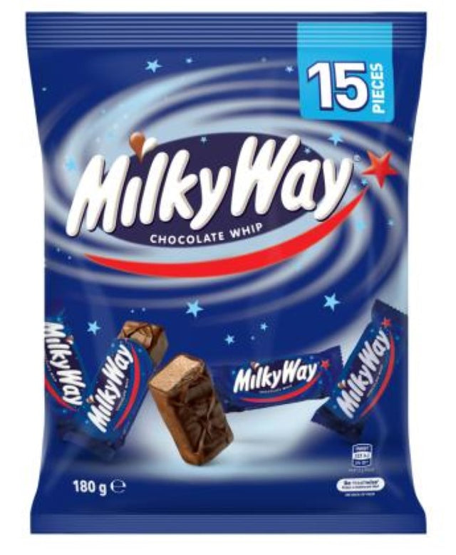 "Delicious Milky Way Funsize bars with creamy nougat and caramel in a 180G sharing bag, perfect for festive occasions."