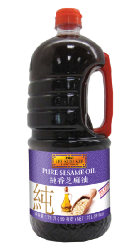 Pure sesame oil in a 1750ML bottle by Lee Kum Kee, perfect for stir-frying, dressings, and enhancing Asian dishes.