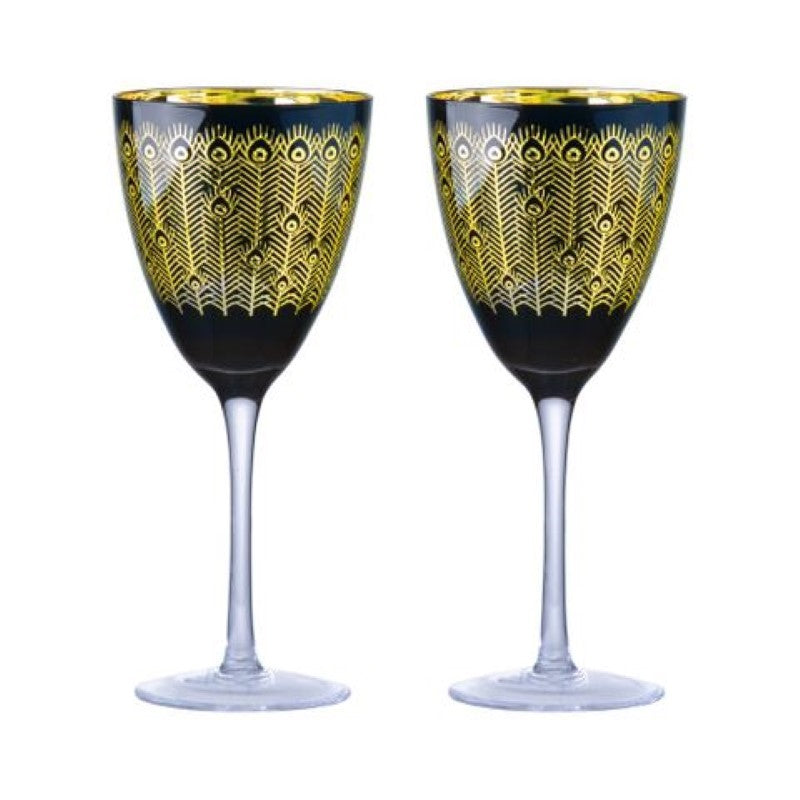 Artland Midnight Peacock Wine Glass  - Set of 2