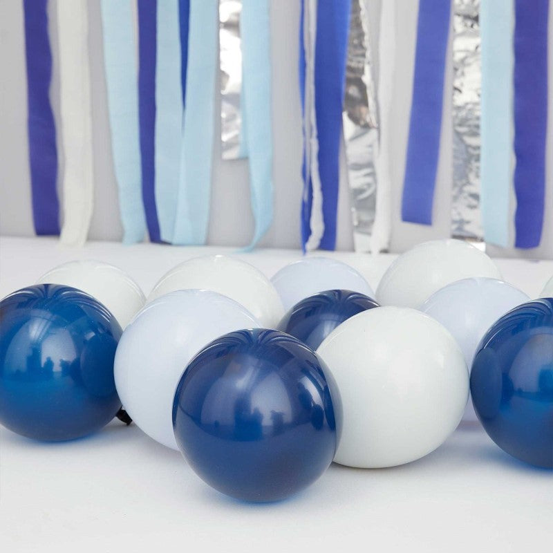 Navy, blue & grey balloon pack of 40 balloons, perfect for vibrant decor at birthdays and baby showers.