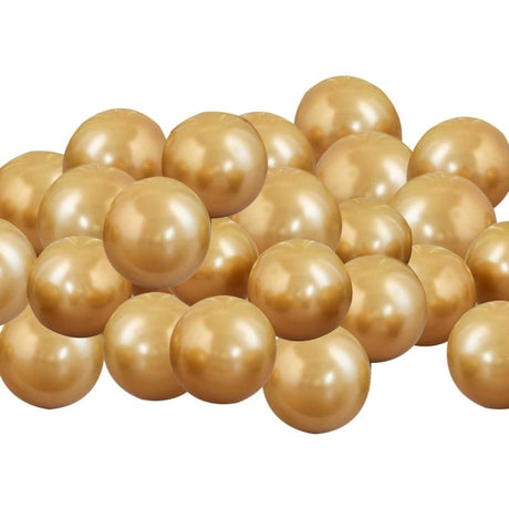 Gold chrome 5" balloons pack of 40, ideal for balloon mosaic stands and party decor.