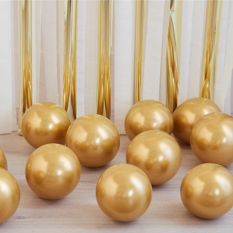 Gold chrome balloon pack of 40, 5-inch latex balloons for festive décor and balloon mosaics.