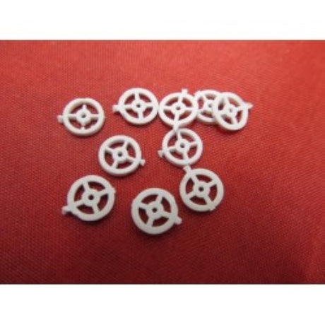 Plastic handwheel set (10) 7mm, essential for model boats, enhancing realism and steering functionality.