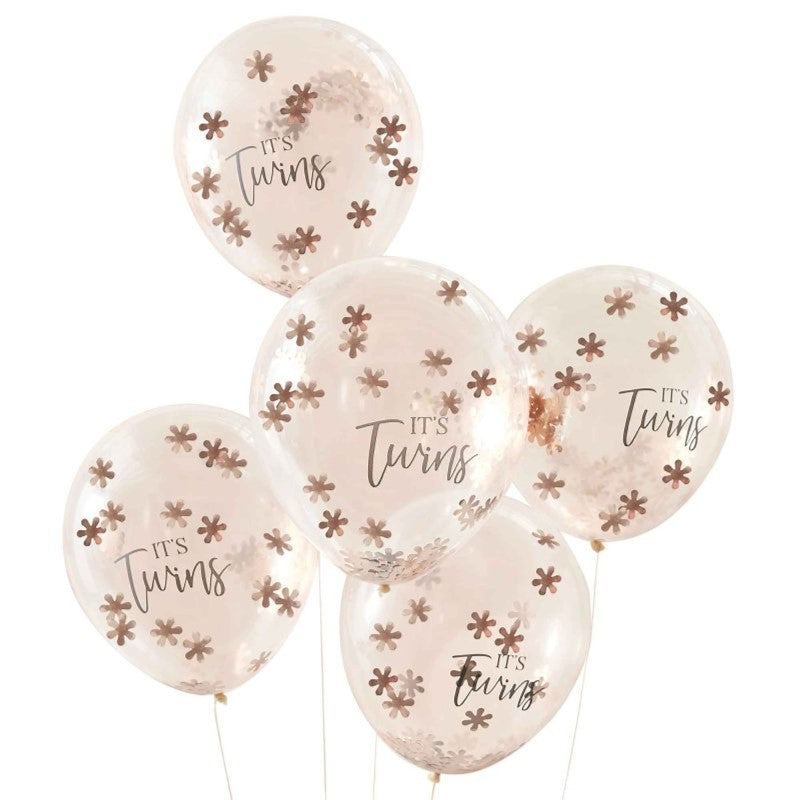 Baby In Bloom It's Twins 12" Latex Balloons & Confetti - Pack of 5