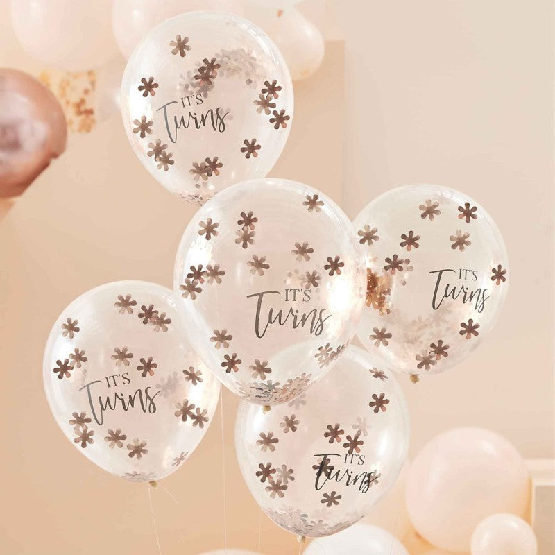 Baby In Bloom It's Twins 12" Latex Balloons & Confetti - Pack of 5