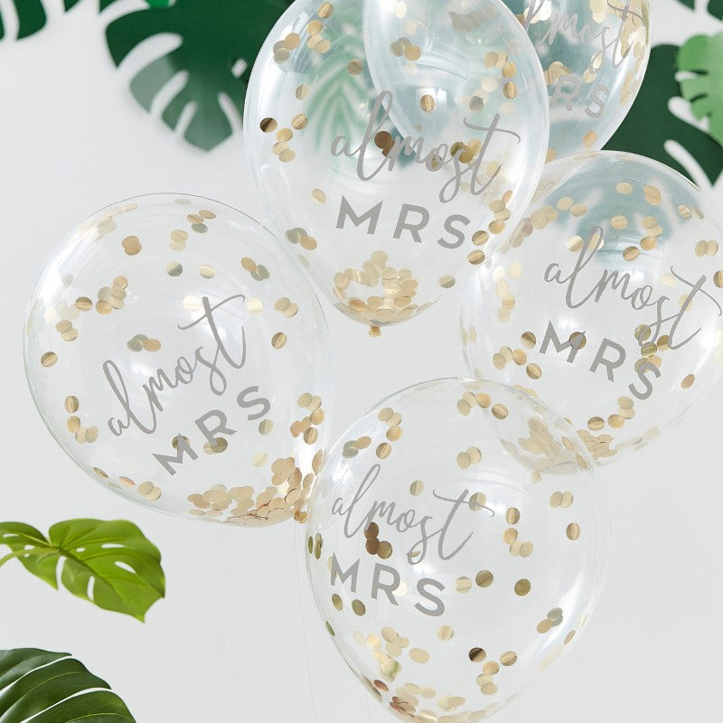 Botanical Hen Party Gold Confetti 12" Latex Balloons almost MRS - Pack of  5