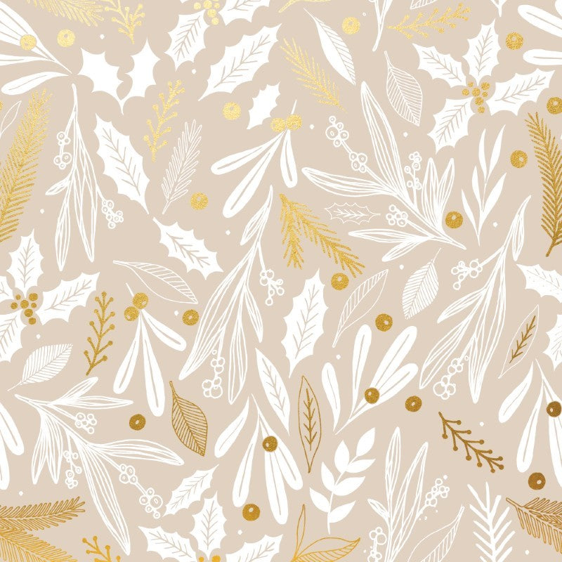 Beige and gold mistletoe wrapping paper, 600mm wide and 40m long, made of 80gsm high-quality material.