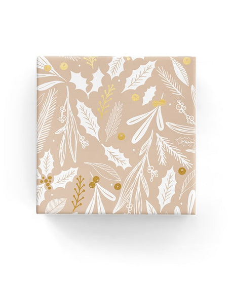 Beige and gold mistletoe wrapping paper roll, 600mm wide, 40 meters long, made of high-quality 80gsm paper.