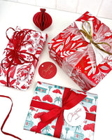 Red and gold mistletoe wrapping paper roll, 600mm wide, 40m long, high-quality 80gsm paper.