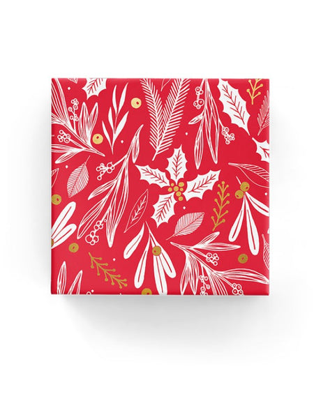 Red and gold mistletoe wrapping paper roll, 600mm wide and 40m long, made of 80gsm high-quality paper.