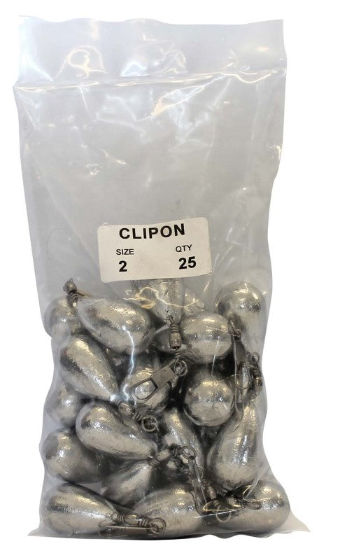 25-pack of 2oz clip-on sinkers, ideal for versatile freshwater and saltwater fishing, ensuring easy adjustments and stability.