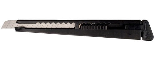 Snap-off blade knife with metal body, #3 13-point blade, and position lock for precise cutting of various materials.