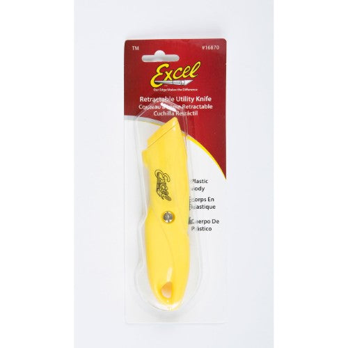 Retractable light-duty knife with carbon steel blade for precise cutting, featuring ergonomic design and safety lock.