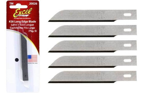 Precision cutting blades for crafting and whittling, pack of 5 durable high carbon steel #2 Long Blade B26, 3 inches each.