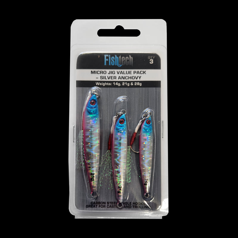 Fishtech Micro Jig Value Pack - Silver Anchovy - 14g 21g 28g