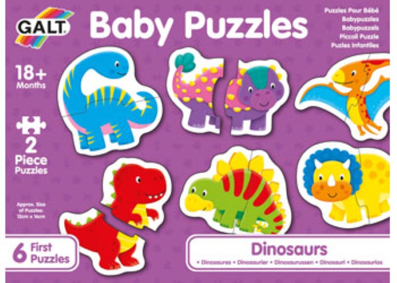 Vibrant 2-piece dinosaur puzzle designed for toddlers, enhancing fine motor skills and problem-solving through play.