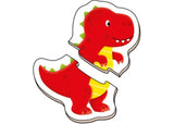 Colorful 2-piece dinosaur puzzle for toddlers, promoting fine motor skills and imaginative play. Perfect for ages 2 and up.