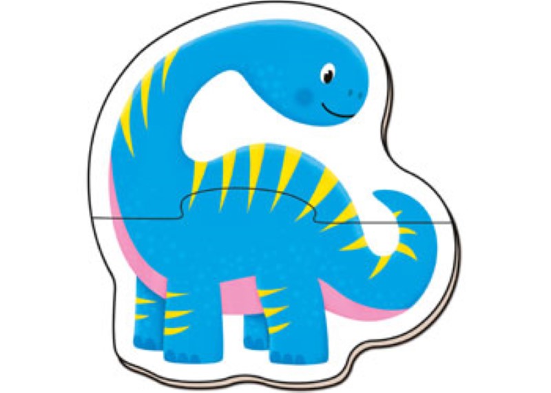 Colorful 2-piece dinosaur puzzle for toddlers, enhancing fine motor skills and problem-solving through imaginative play.