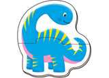 Colorful 2-piece dinosaur puzzle for toddlers, enhancing fine motor skills and problem-solving through imaginative play.