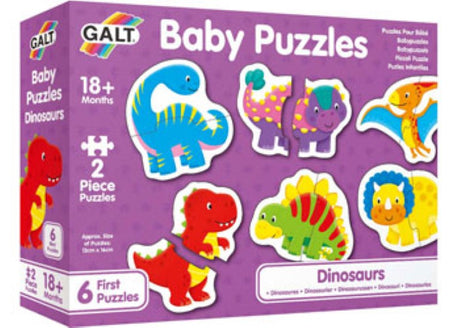 Colorful 2-piece dinosaur puzzle for toddlers, enhancing fine motor skills and problem-solving through play.