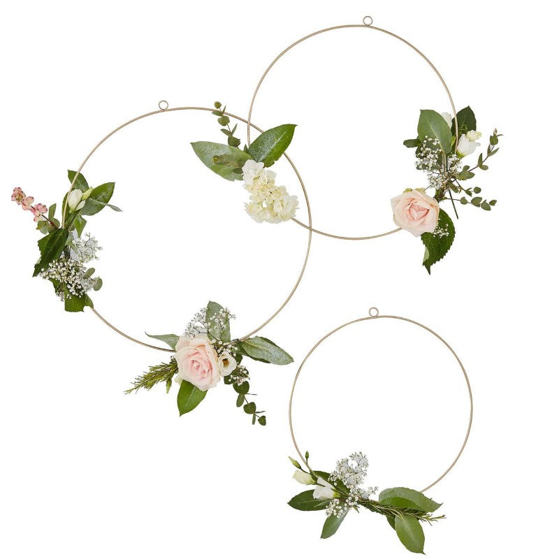 Gold Wedding Floral Hoops - Pack of 3 (12", 14" & 16" wide)