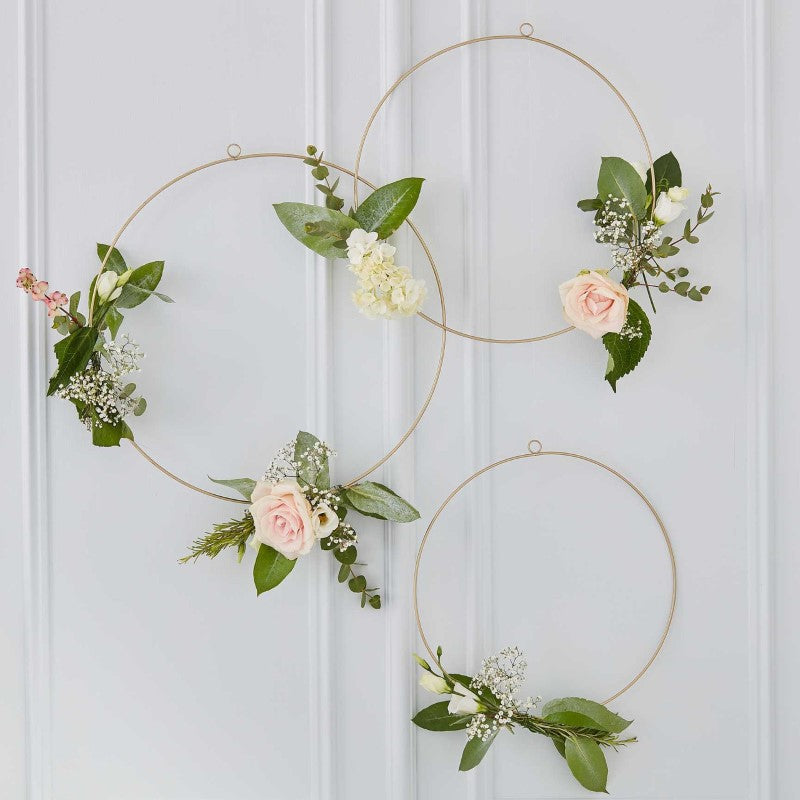 Gold Wedding Floral Hoops - Pack of 3 (12", 14" & 16" wide)