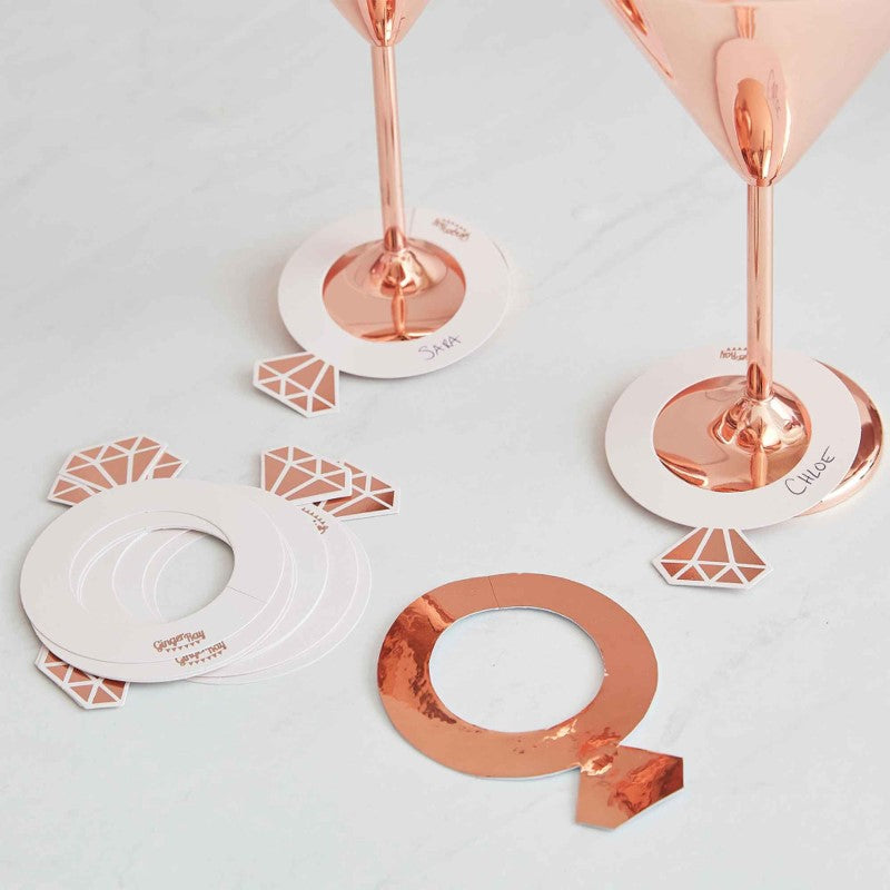 Rose Gold Ring Shaped Drink Markers - Pack of 10 8cm W x 10cm H