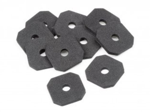 Foam body mount pads for RC cars, protecting paint and reducing body play, with self-adhesive backing, pack of 10.