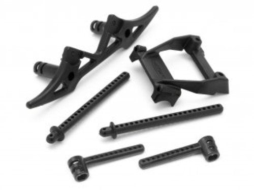Durable HPI Racing Micro RS4 bumper and body posts set for improved stability and performance in RC car racing.