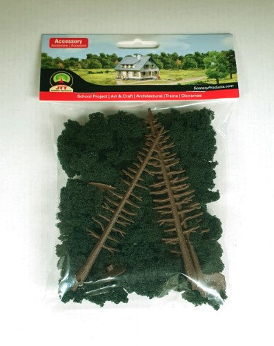 Realistic 4-5" conifer trees for hobby model scenery, perfect for dioramas and enhancing miniature landscapes. Pack of 2.