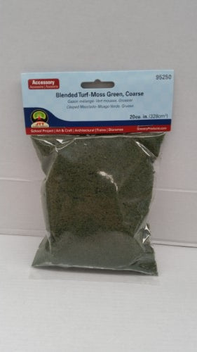 Moss green coarse blended turf for realistic model landscapes, ideal for dioramas and miniature projects.