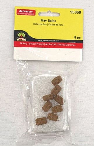 Exquisitely detailed miniature hay bales (8 pack) for model scenery, perfect for dioramas and railway layouts.