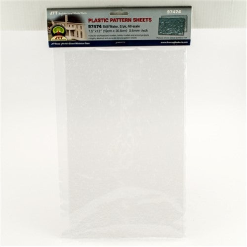 Realistic still water scenery sheets with 3mm wave size, perfect for enhancing model landscapes and dioramas.